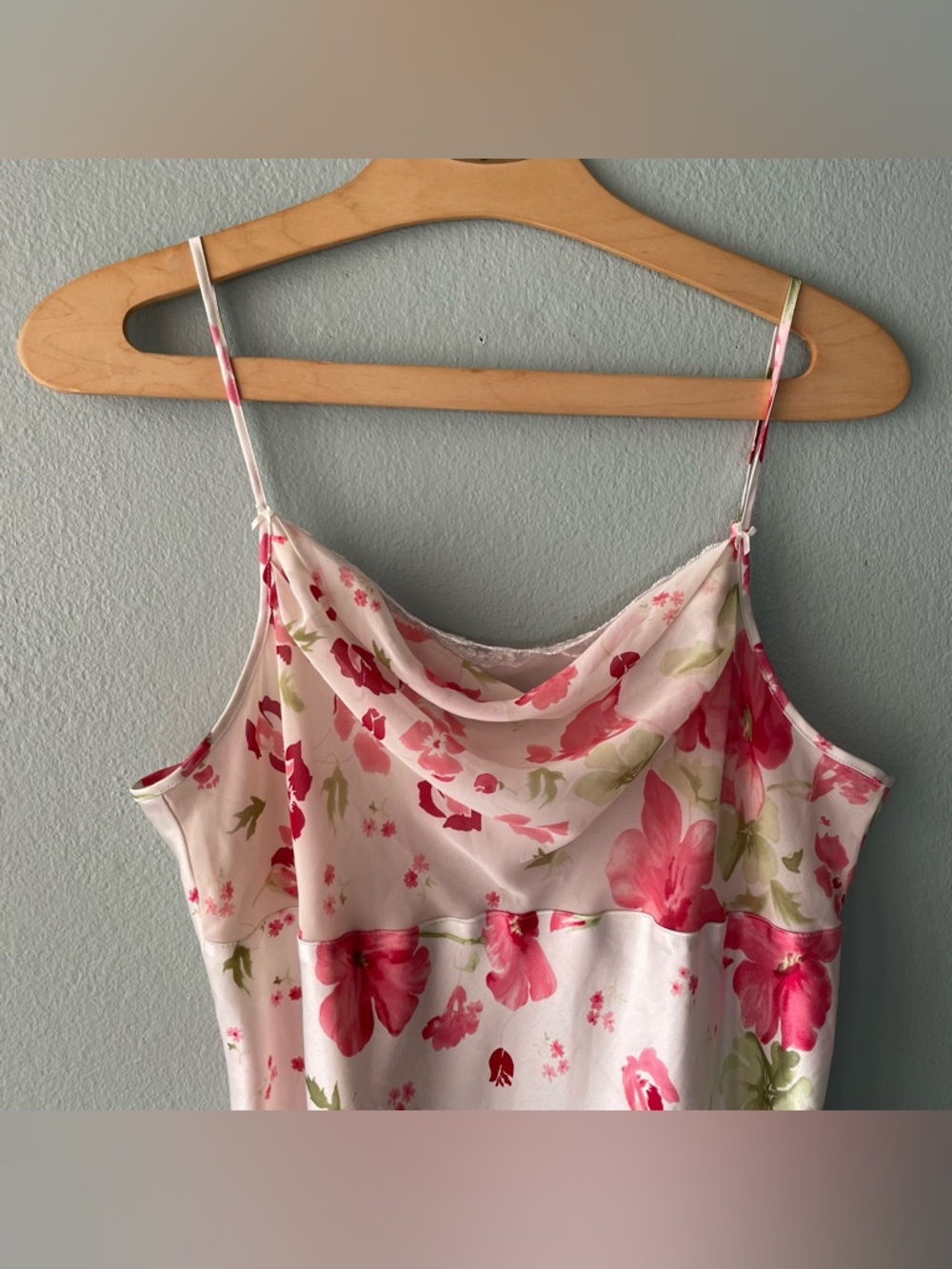 delicates Pink and Green Floral Satin Slip Chemise - Picture 3 of 12